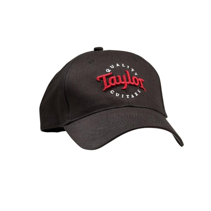 Gorra negra Taylor con emblema rojo y blanco