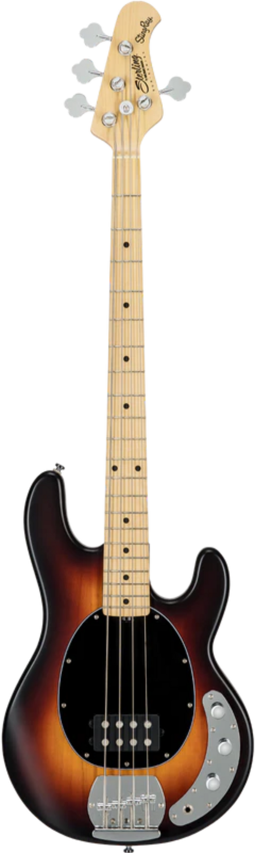 Electric bass guitar with a sunburst finish on a white background