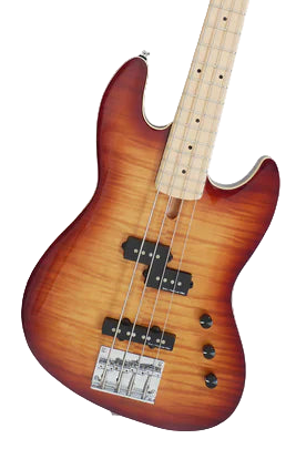 Electric guitar with a sunburst finish on a white background