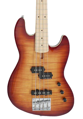 Electric guitar with a sunburst finish on a white background