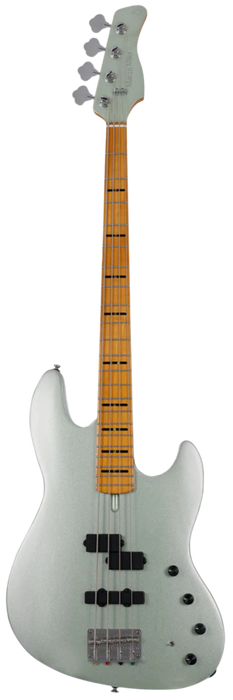 green metallic electric bass guitar
