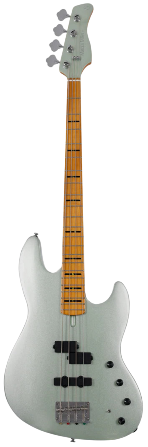 green metallic electric bass guitar