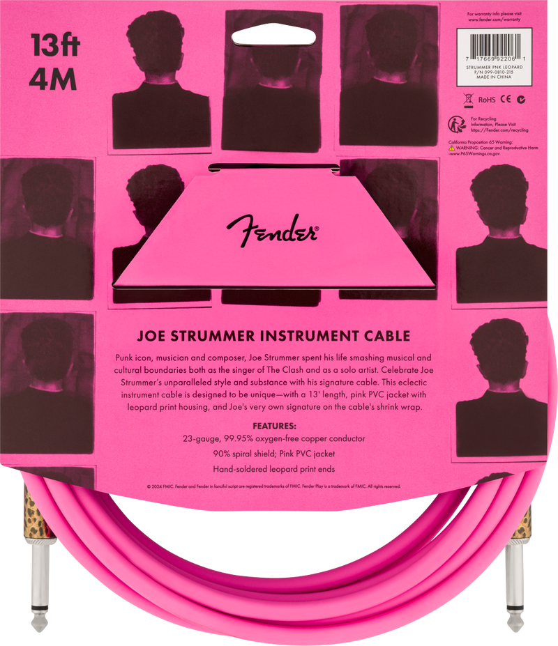 Fender Joe Strummer Instrument Cable - 13 foot - Pink Leopard