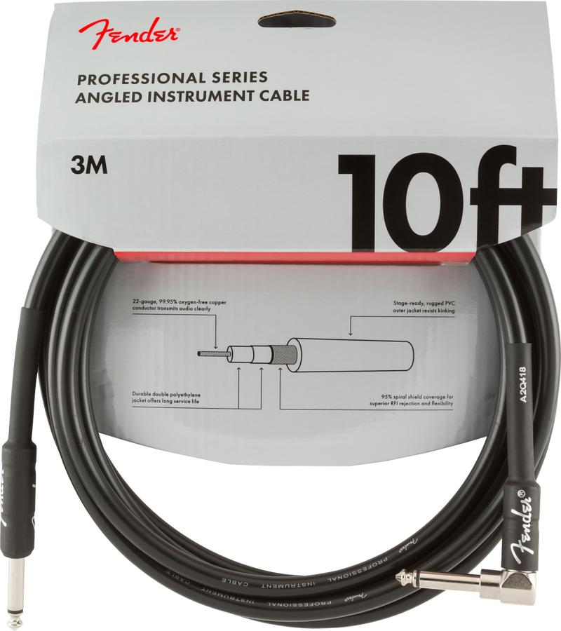 Fender Professional 10 Angled Instrument Cable - Black