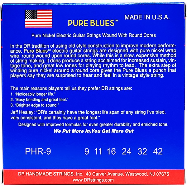 DR Strings Pure Blues Electric Guitar Strings - .009-.042 Light