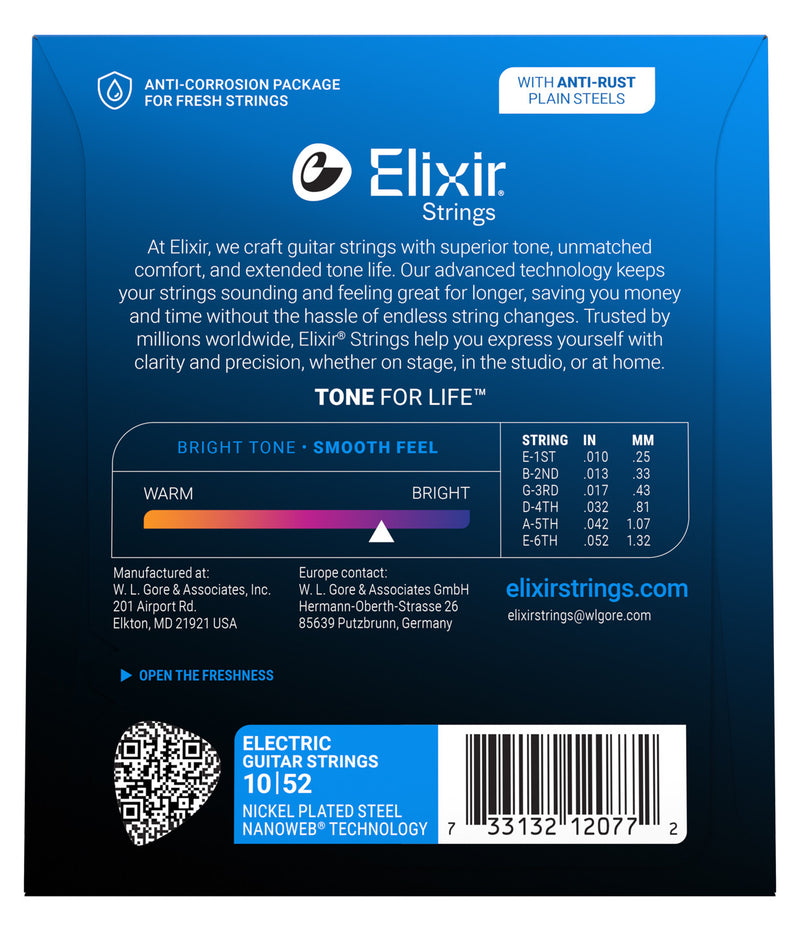Elixir Nanoweb Electric Guitar Strings - .010-.052