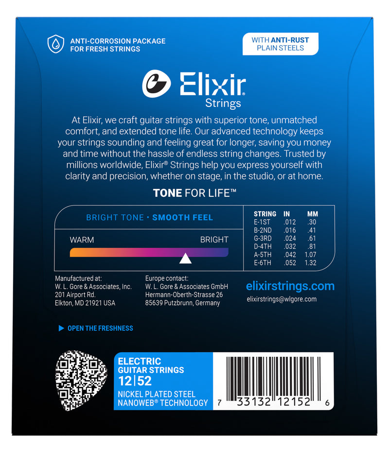 Elixir Nanoweb Electric Guitar Strings - .012-.052