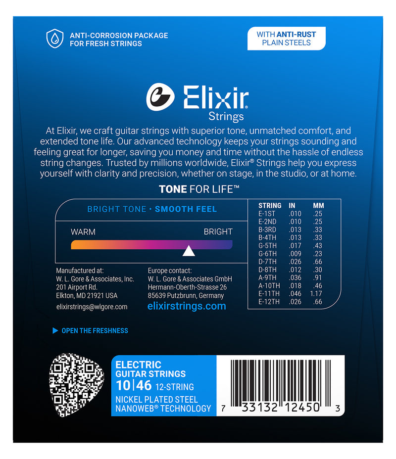 Elixir Nanoweb 12-String Electric Guitar  Strings - .010-.046