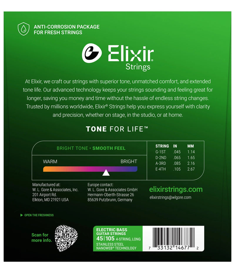 Elixir Nanoweb Electric Bass Strings - .045-.105 [Stainless Steel]