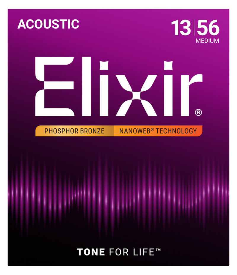 Elixir Nanoweb Phosphor Bronze Acoustic Guitar Strings - .013-.056