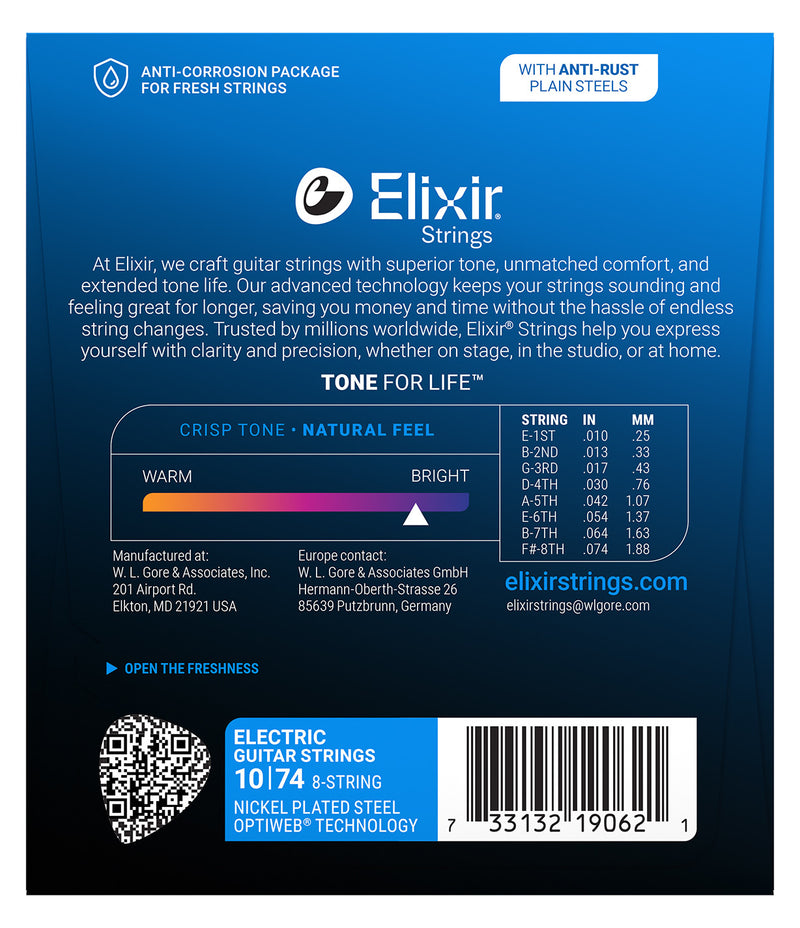 Elixir Optiweb 8-String Electric Guitar Strings - .010-.074