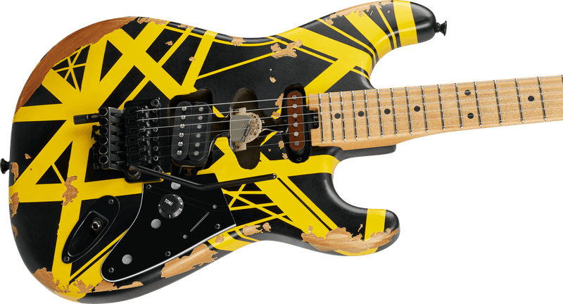 EVH Limited Edition Striped Series Frankenstein Frankie - Black with Yellow Stripes