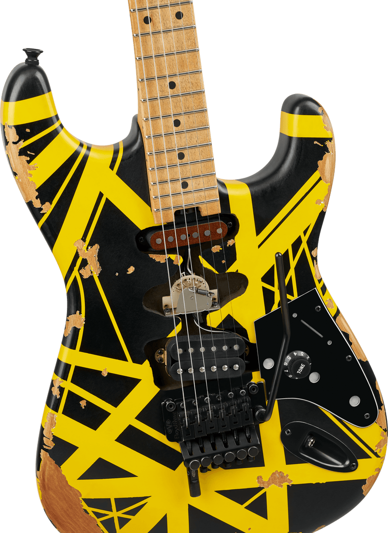 EVH Limited Edition Striped Series Frankenstein Frankie - Black with Yellow Stripes