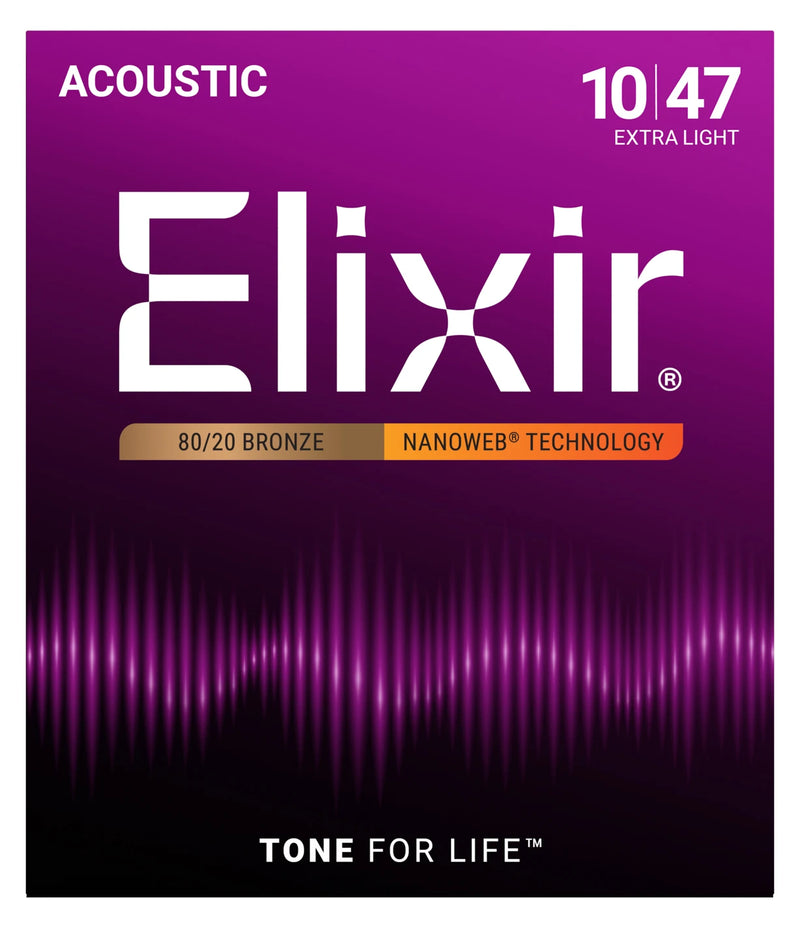 Elixir Nanoweb 80/20 Acoustic Guitar Strings - .010-.047