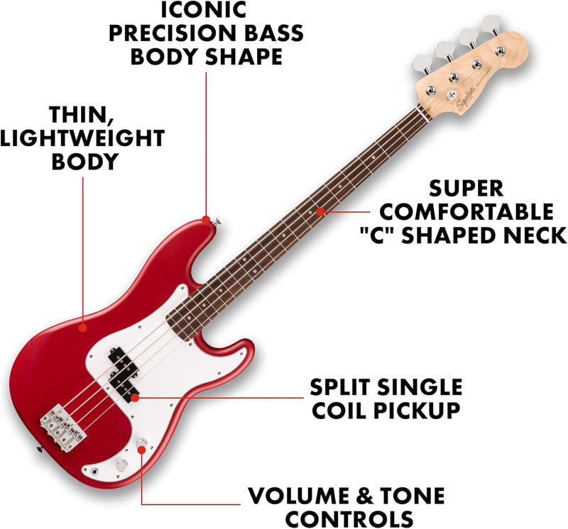 Squier Debut Series Beginner Precision Bass Guitar - Dakota Red