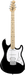 Electric guitar with a black body and white pickguard on a white background
