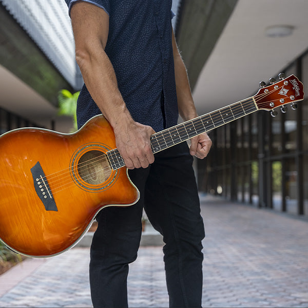 Washburn EA15 Mini Jumbo Cutaway Acoustic Electric - Ice Tea Burst