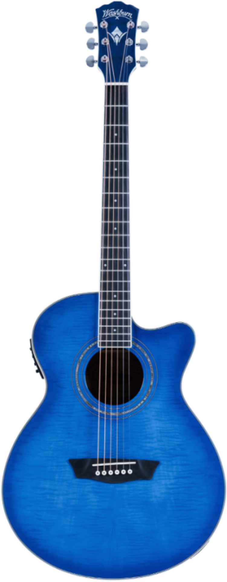 Washburn EA15 Mini Jumbo Cutaway Acoustic Electric - Flame Transparent Blue