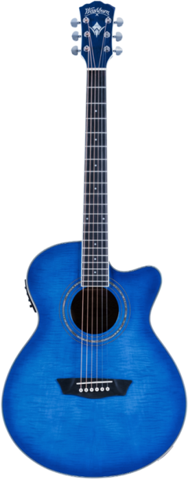 Washburn EA15 Mini Jumbo Cutaway Acoustic Electric - Flame Transparent Blue