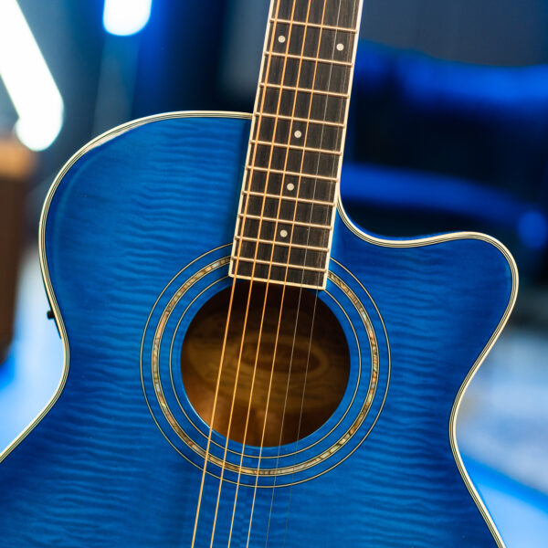 Washburn EA15 Mini Jumbo Cutaway Acoustic Electric - Flame Transparent Blue