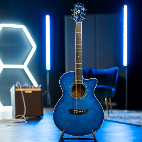 Washburn EA15 Mini Jumbo Cutaway Acoustic Electric - Flame Transparent Blue
