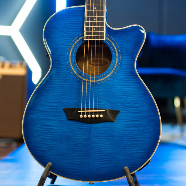 Washburn EA15 Mini Jumbo Cutaway Acoustic Electric - Flame Transparent Blue