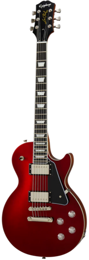 Red electric guitar on a white background