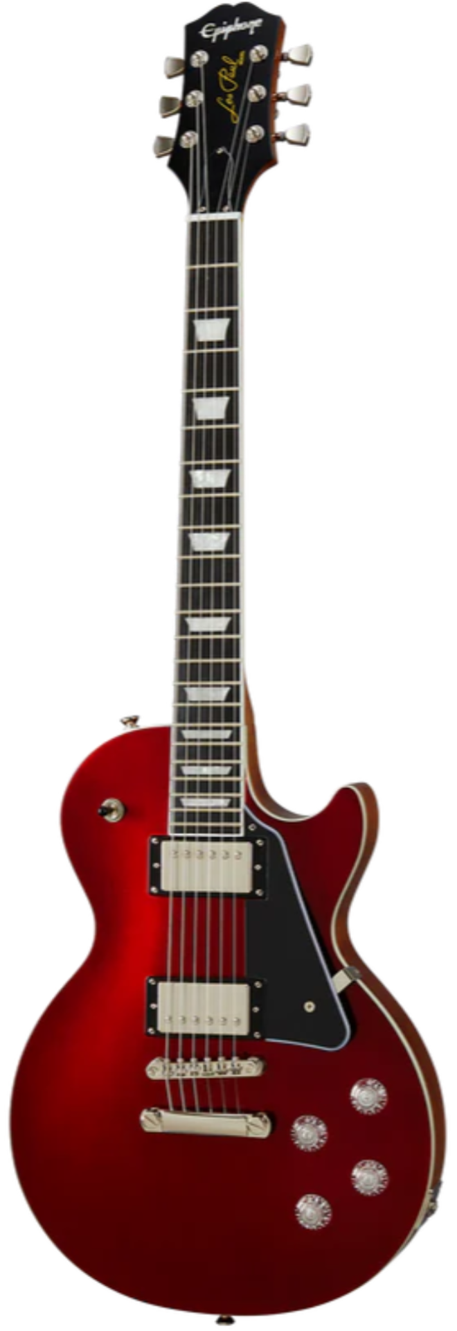 Red electric guitar on a white background