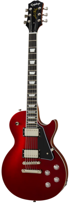 Red electric guitar on a white background