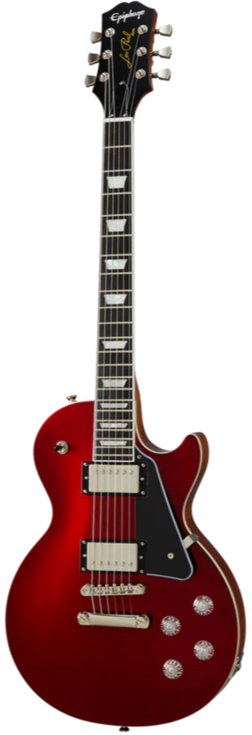 Red electric guitar on a white background