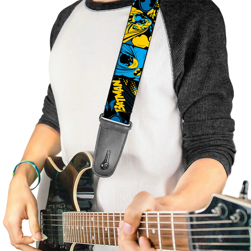 Buckle Down Guitar Strap - BATMAN Poses and Logo Collage Black/Blue/Yellow