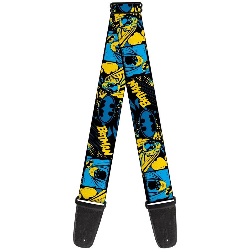 Buckle Down Guitar Strap - BATMAN Poses and Logo Collage Black/Blue/Yellow