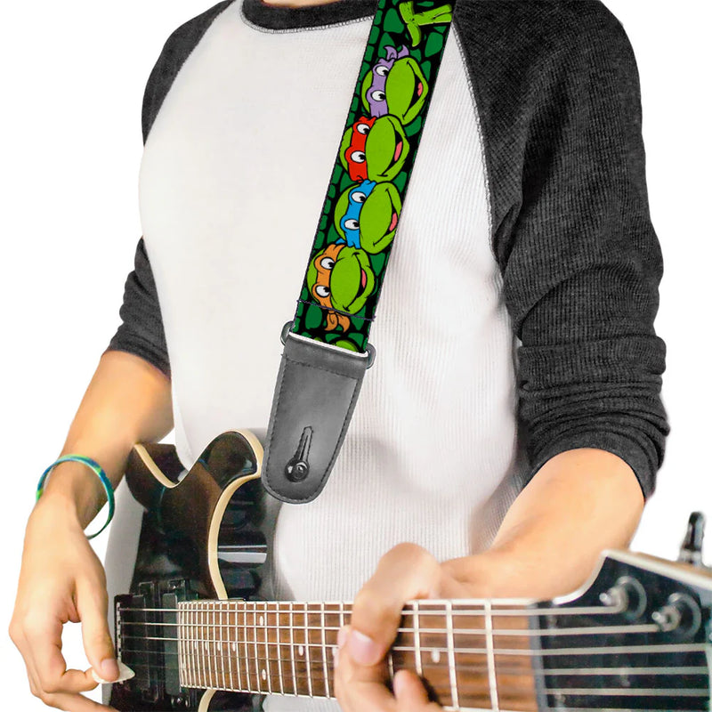 Buckle Down Guitar Strap - Classic Teenage Mutant Ninja Turtles Group Faces Green