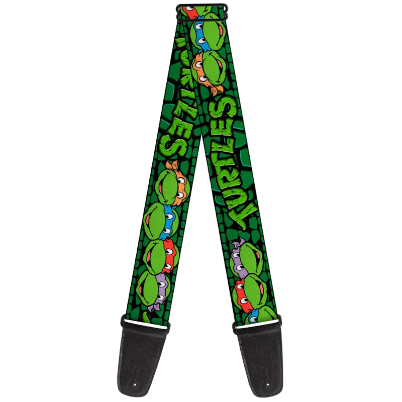 Buckle Down Guitar Strap - Classic Teenage Mutant Ninja Turtles Group Faces Green