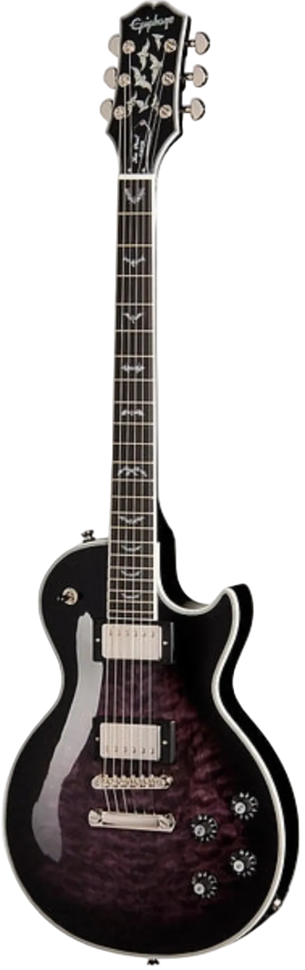 Epiphone Bats in Flight Les Paul Custom Quilt - Dark Purple Burst