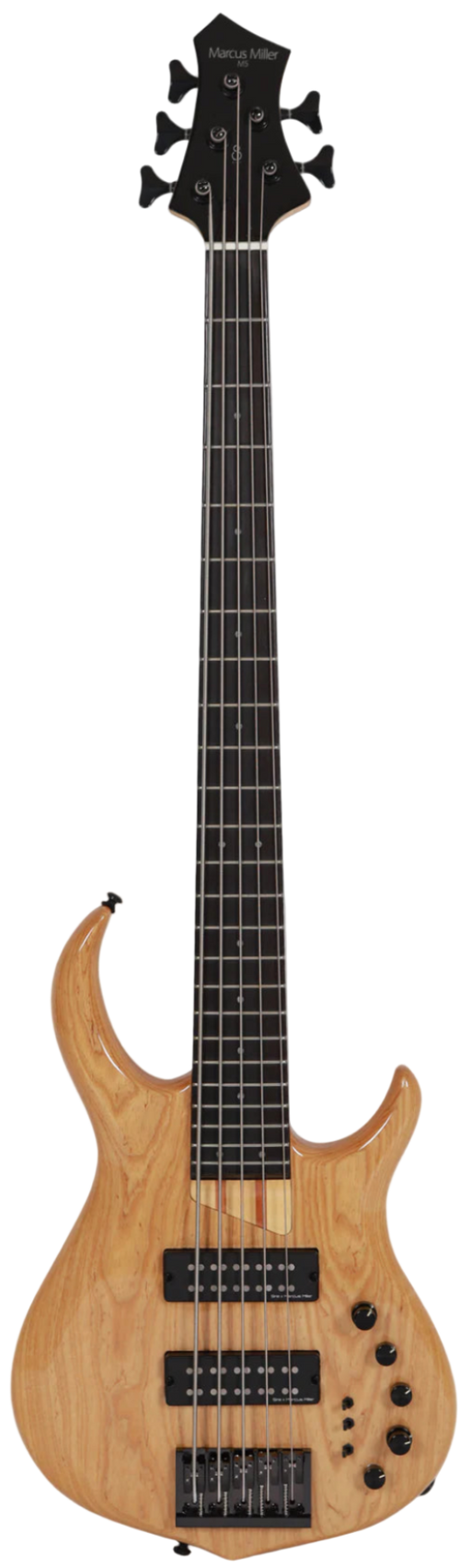Electric bass guitar with a wooden body on a white background