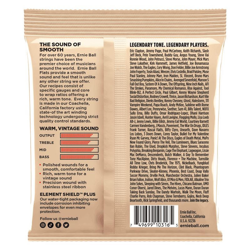 Ernie Ball Flatwound Electric Guitar Strings - .011-.050, Light