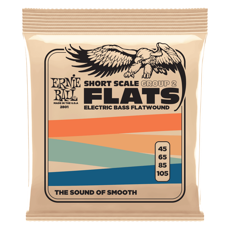 Ernie Ball 2801 Flatwound Short-scale Electric Bass Guitar Strings, .045-.105, Group 2