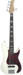Electric bass guitar with a white body and red pickguard on a white background