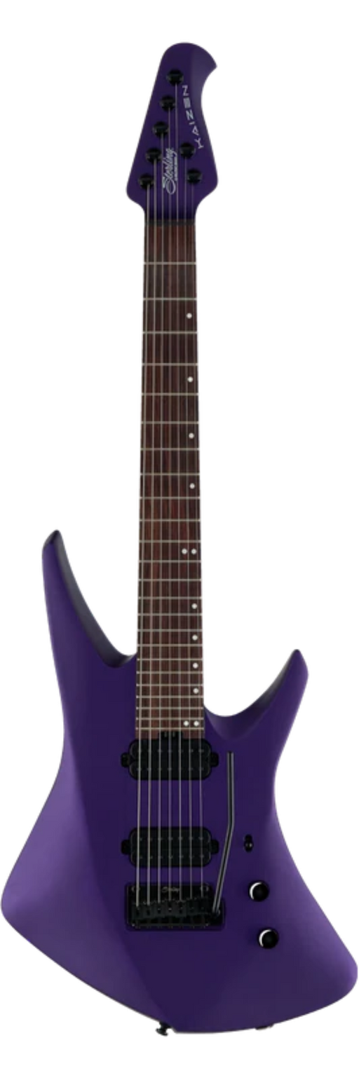 Purple electric guitar on a white background