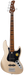 Electric bass guitar with a black pickguard on a white background