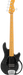 Black electric bass guitar with a white pickguard on a white background