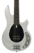 Silver glitter electric bass guitar on a white background