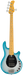 Blue electric bass guitar on a white background