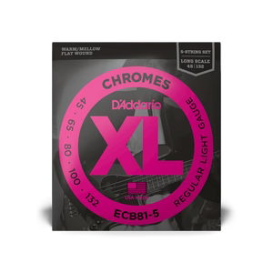 DAddario ECB81-5 Chromes Flatwound Bass Strings - .045-.132 Regular Light Long Scale
