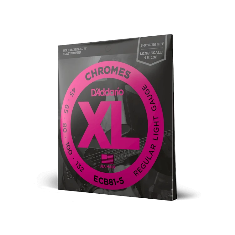 DAddario ECB81-5 Chromes Flatwound Bass Strings - .045-.132 Regular Light Long Scale