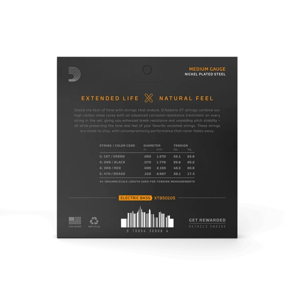 D'Addario XT Nickel Plated Steel Bass Strings .050 - .105