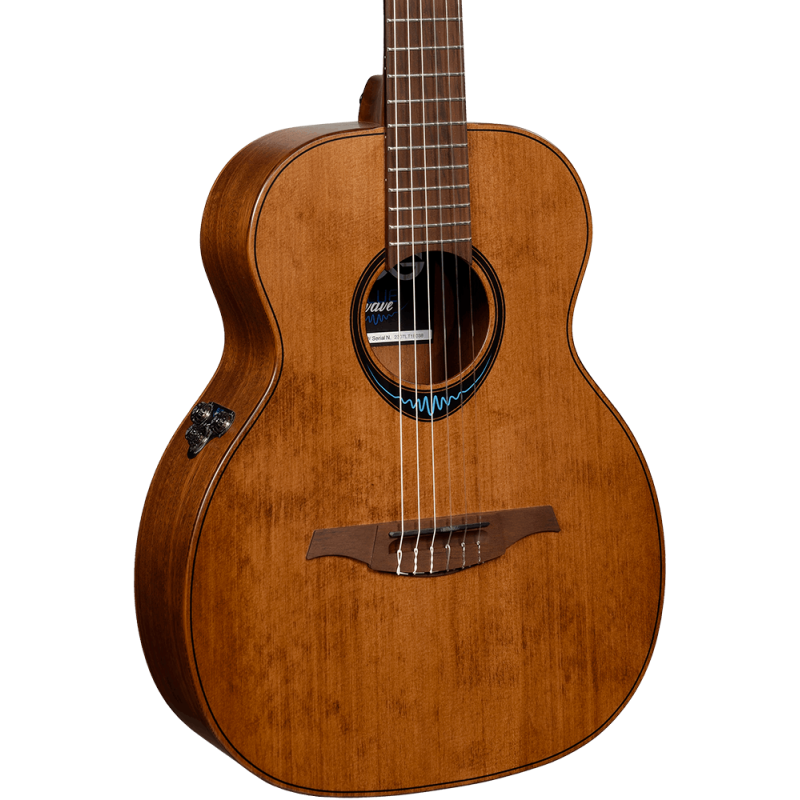 LAG Guitars BlueWave Travel Nylon Vintage Brown Satin Smart Guitar