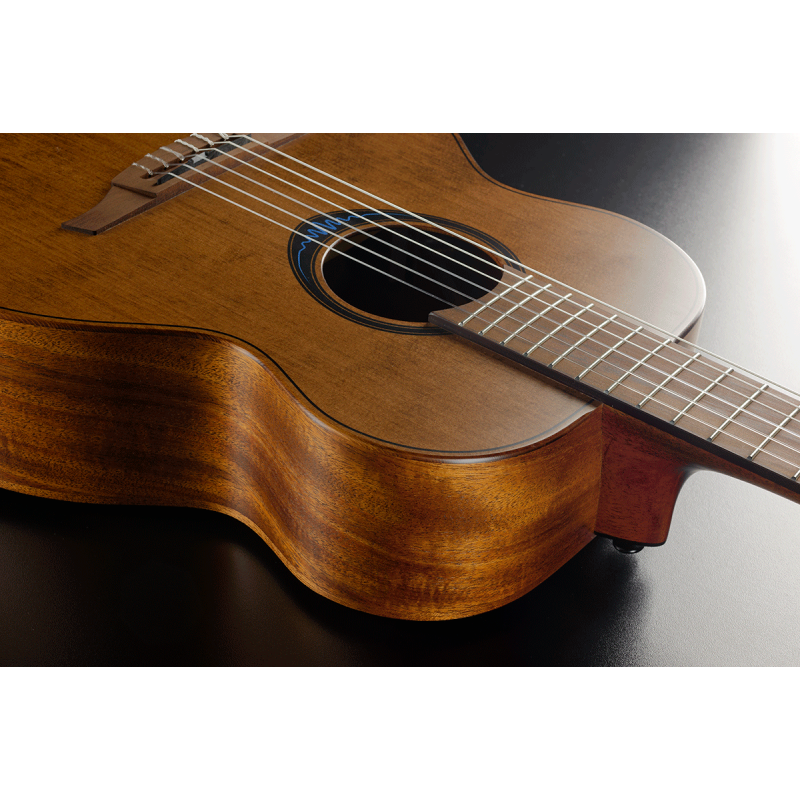 LAG Guitars BlueWave Travel Nylon Vintage Brown Satin Smart Guitar