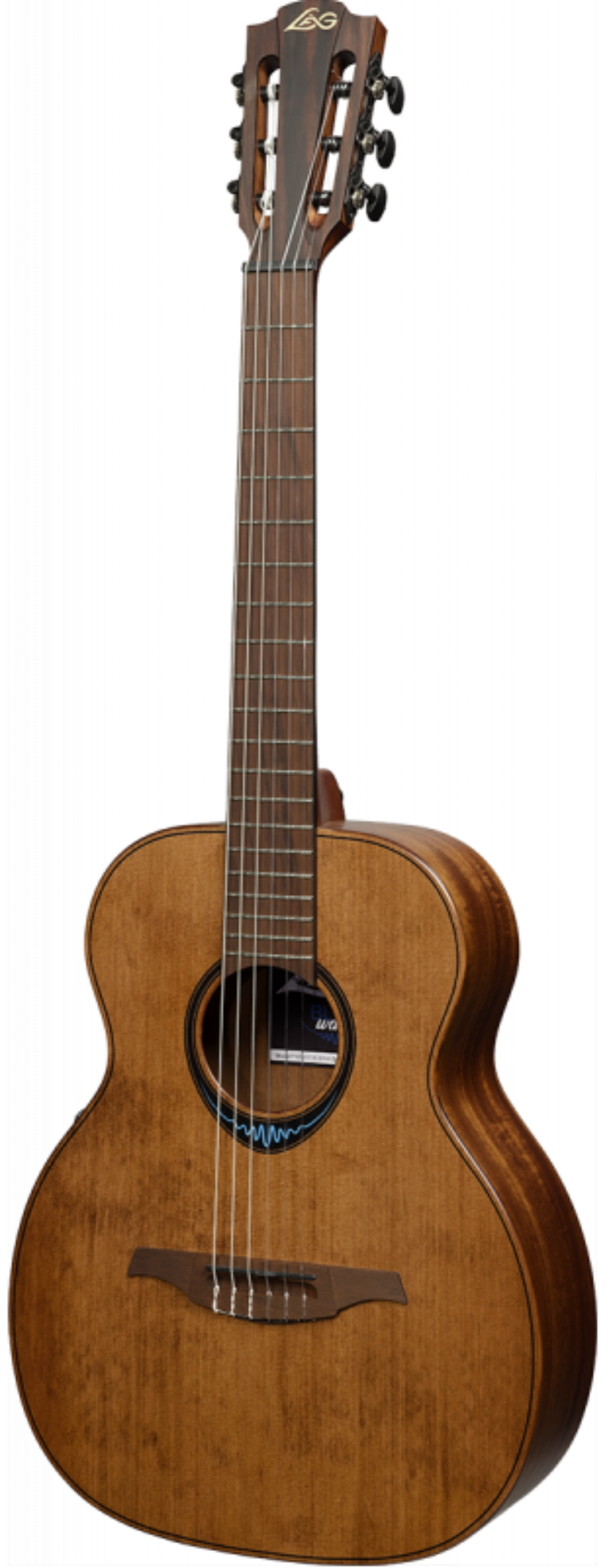LAG Guitars BlueWave Travel Nylon Vintage Brown Satin Smart Guitar